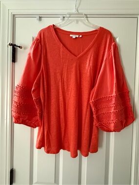 Chico's Coral V-Neck Puff Sleeve Top Size 4